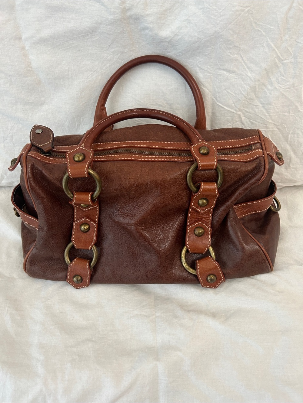 Vintage Y2K Italian Leather Brown Satchel Handbag Excellent Condition